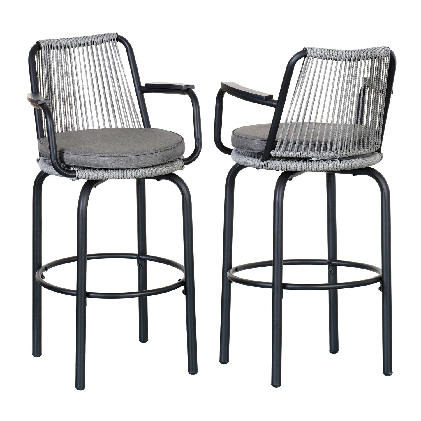 Outdoor Patio Bar Stools Set of 2 Woven Rattan