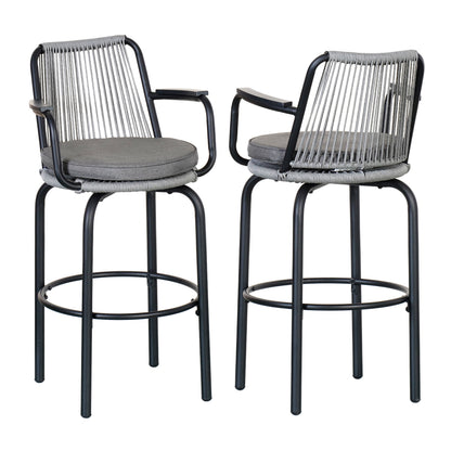 Outdoor Patio Bar Stools Set of 2 Woven Rattan