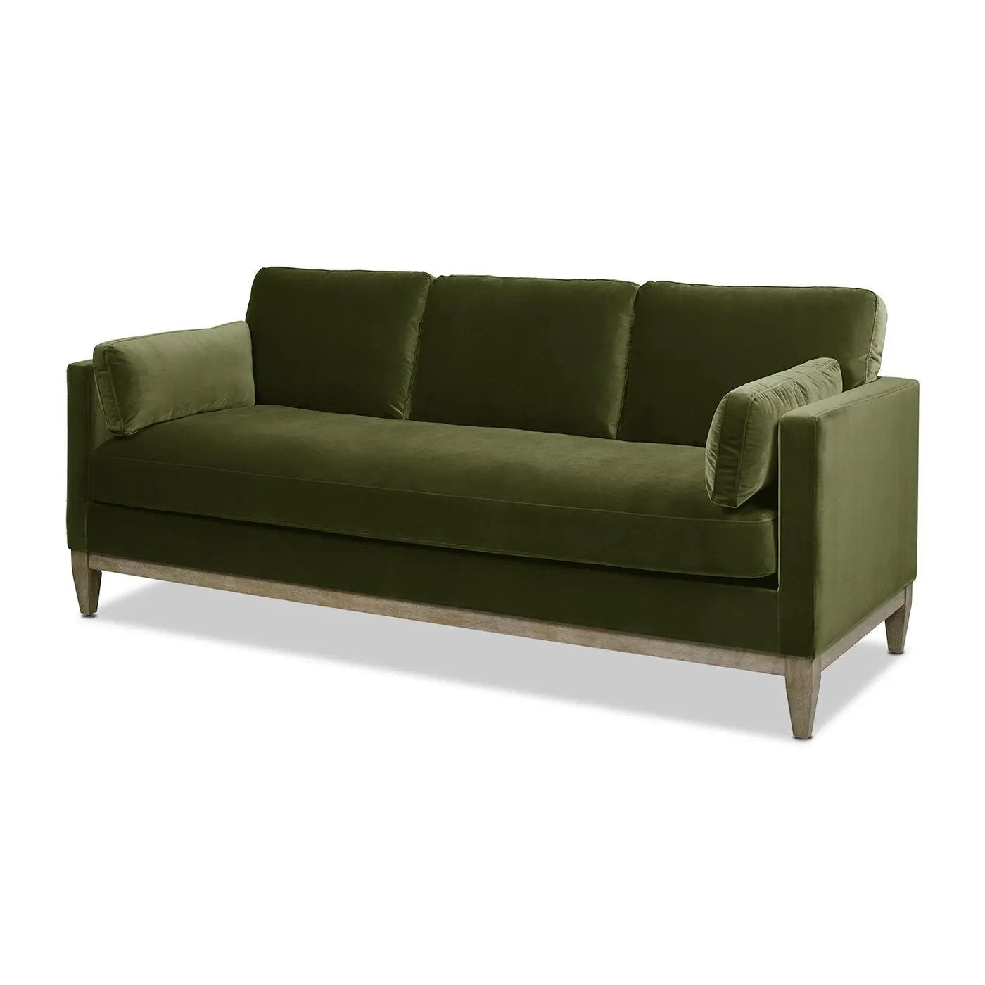 Knox Modern Farmhouse Sofa olive velvet stationary by Unique Piece Furniture with wood legs on Tampa Home & Garden Store