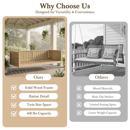 Classic Outdoor Acacia Wood Twin Swing Bed for Porch