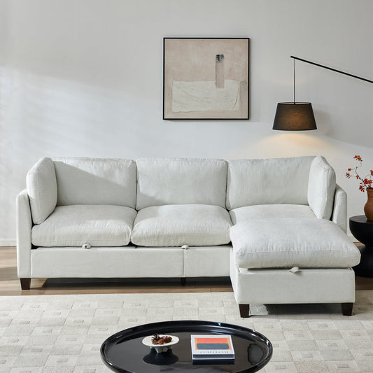HouseOfZazla 96.5-inch sectional sofa in soft cream chenille fabric with chaise for living room on Tampa Home & Garden Store