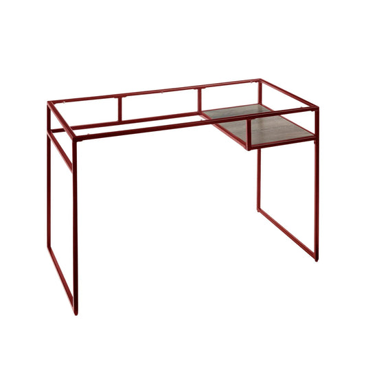 Yasin Glass Top Writing Desk with red metal frame and wood shelves by Unique Piece Furniture on Tampa Home & Garden Store