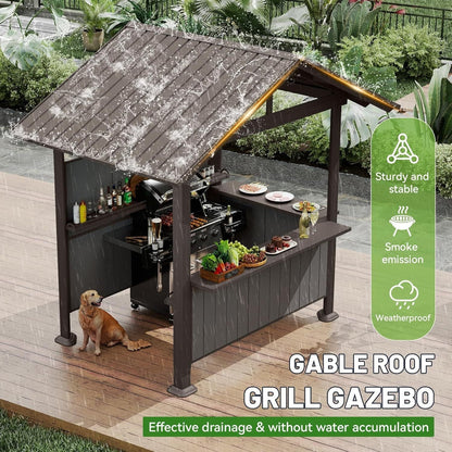 9.4x6.2 ft hardtop grill gazebo with storage shelves and resin shade system, dark brown on Tampa Home & Garden Store