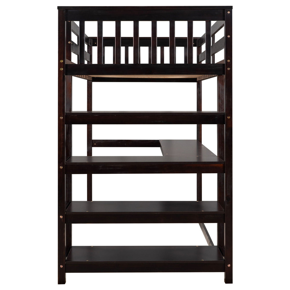 Loft bed with storage shelves and under-bed desk in dark wood finish HouseOfZazla on Tampa Home & Garden Store