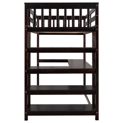 Loft bed with storage shelves and under-bed desk in dark wood finish HouseOfZazla on Tampa Home & Garden Store