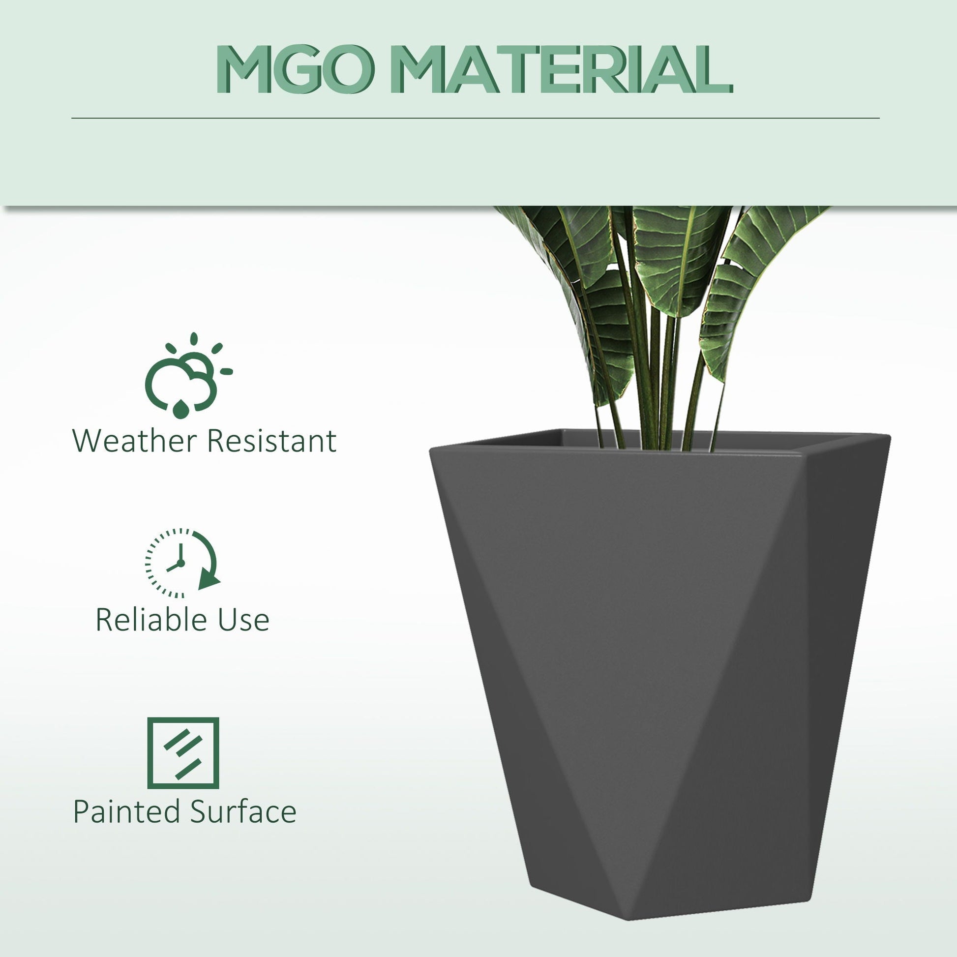 Gray planter pot with lush plant leaves for indoor outdoor use on Tampa Home & Garden Store