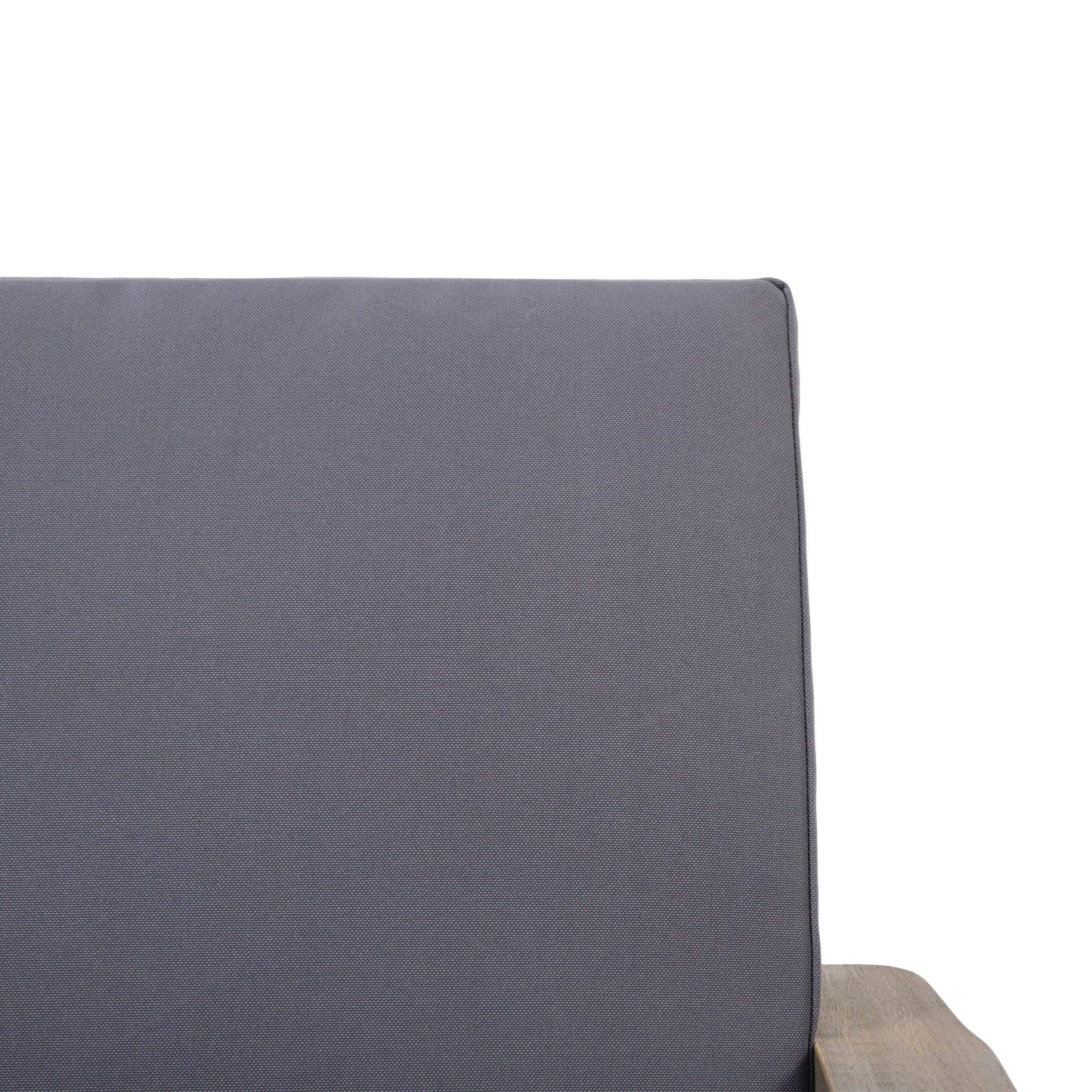 Outdoor Club Chair With Cushion in grey fabric with a wooden armrest on Tampa Home & Garden Store