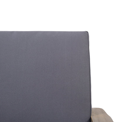 Outdoor Club Chair With Cushion in grey fabric with a wooden armrest on Tampa Home & Garden Store