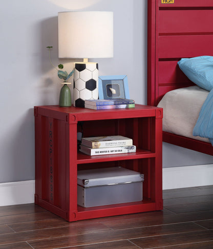 Cargo Nightstand With USB red crate-style accent table with lamp and blue frame on Tampa Home & Garden Store
