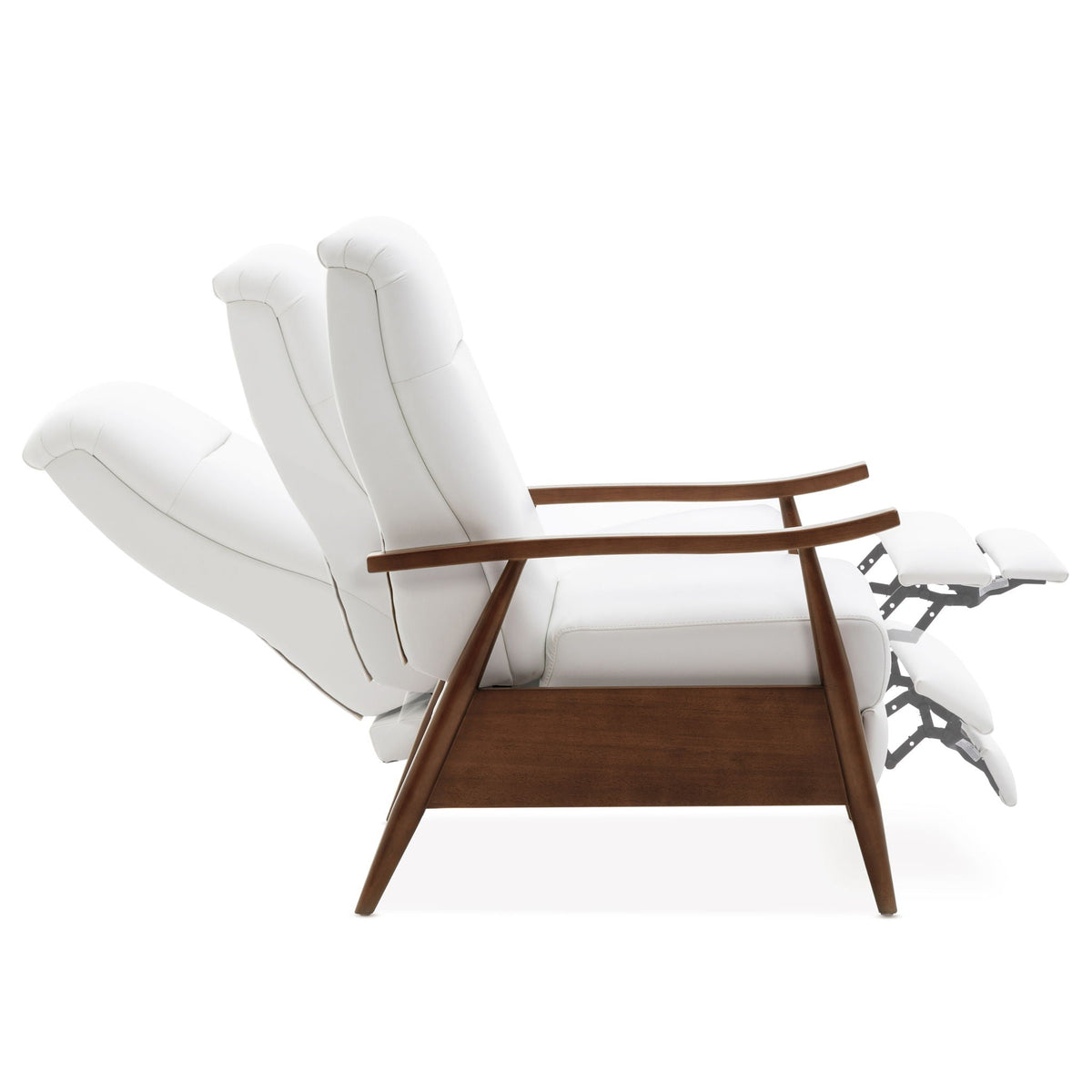 Sarasota Arm Push Back Recliner white leather recliner with curved wood arms by HouseOfZazla on Tampa Home & Garden Store