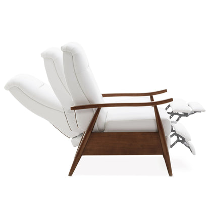 Sarasota Arm Push Back Recliner white leather recliner with curved wood arms by HouseOfZazla on Tampa Home & Garden Store