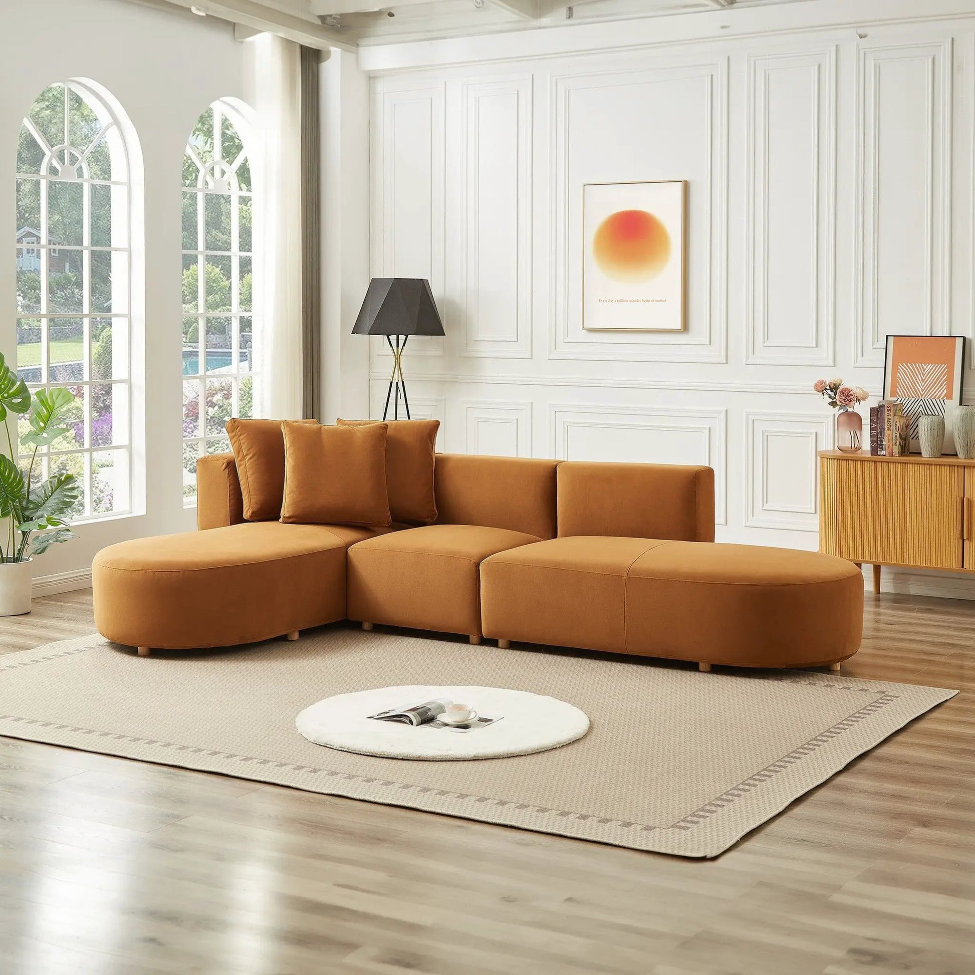 Orby - Stylish Sectional Sofa, tan faux leather, stationary sectional by Unique Piece Furniture on Tampa Home & Garden Store