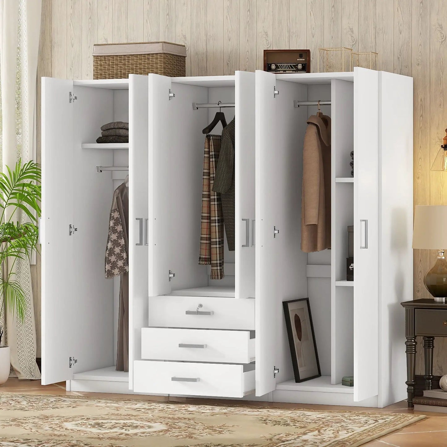 6 Doors Wardrobe Storage for Bedroom with Drawers
