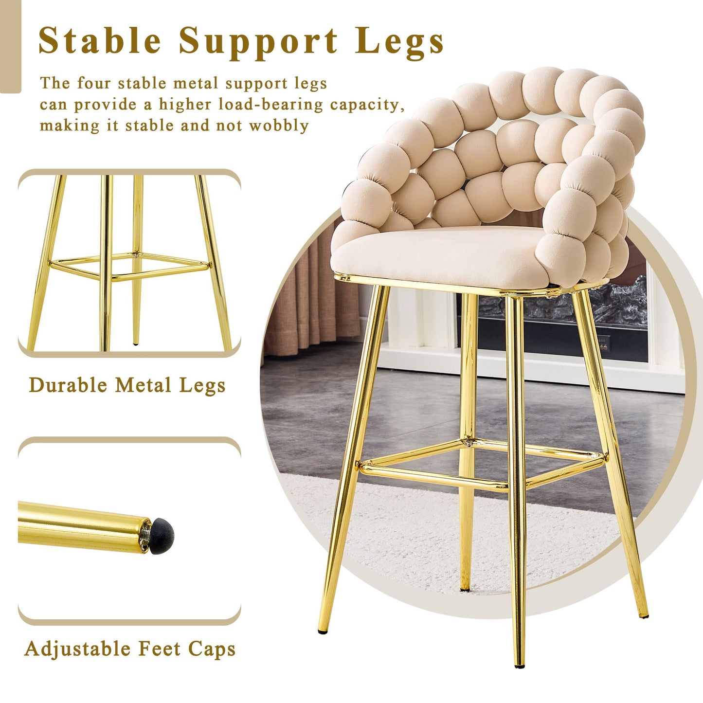Ball Chain Bubble Tufted Bar Chairs Set Of Two