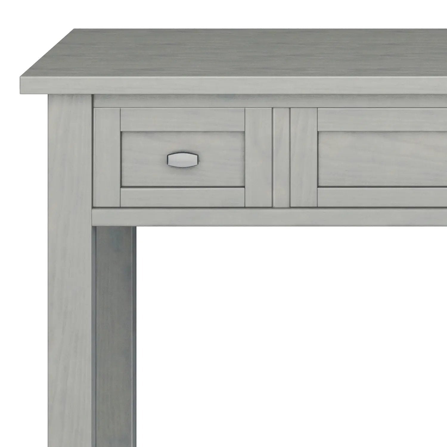 Warm Shaker Handcrafted Desk in pale gray washed wood with paneled front and silver drawer pull on Tampa Home & Garden Store