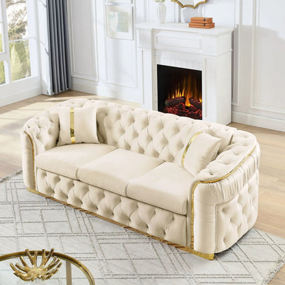 Button Tufted Chesterfield Sofa With 2 Pillows