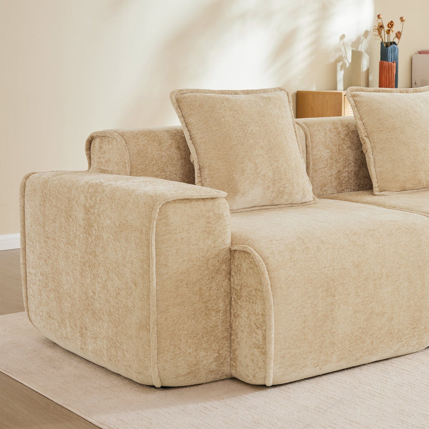 Streamlined Design modular 3-seat L-shaped beige fabric sectional sofa by HouseOfZazla on Tampa Home & Garden Store