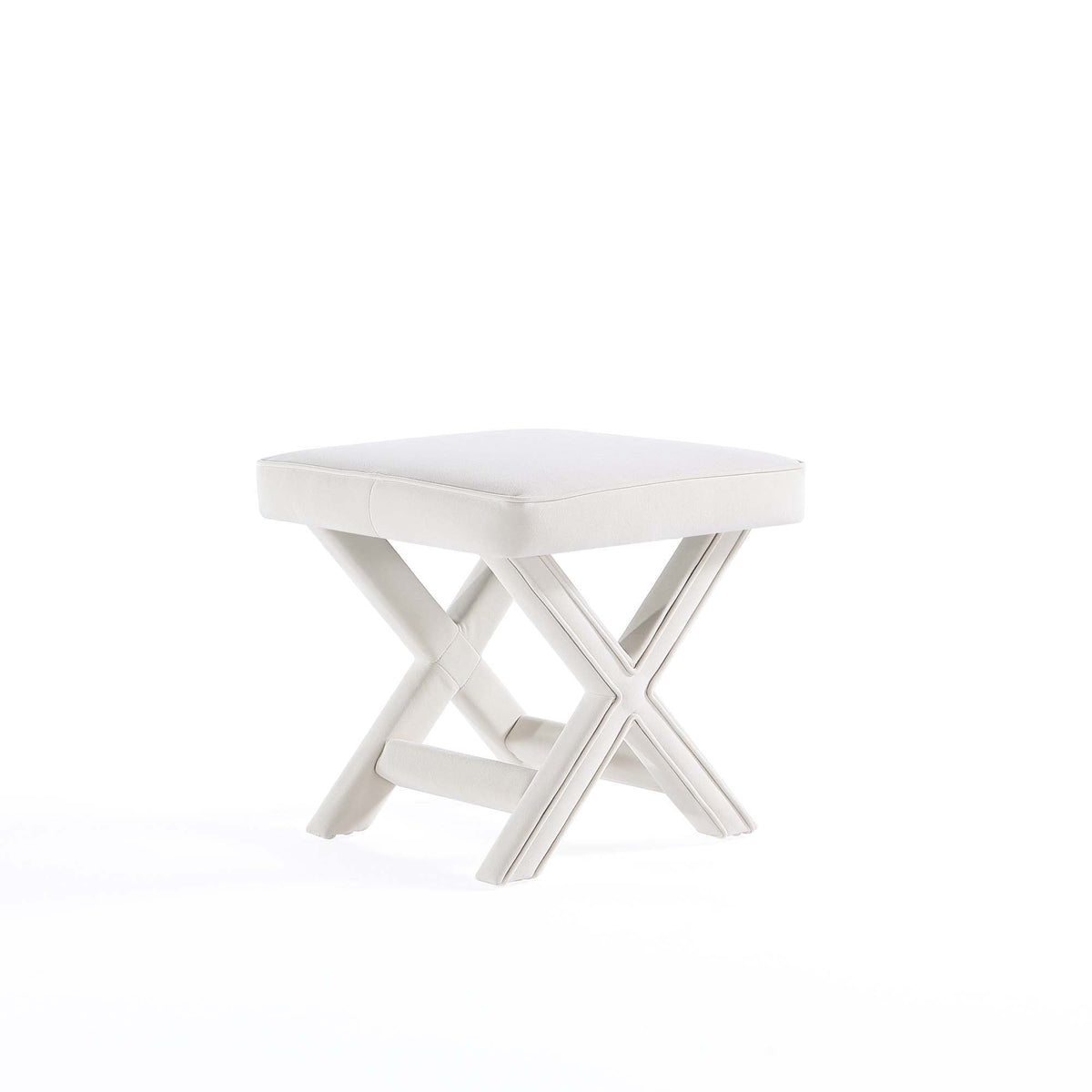 Accent bench HouseOfZazla, upholstered white fabric with piped cushion and solid wood frame on Tampa Home & Garden Store