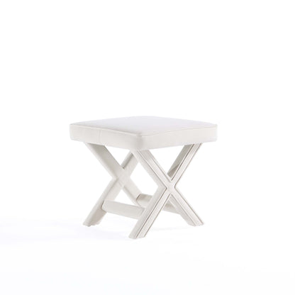 Accent bench HouseOfZazla, upholstered white fabric with piped cushion and solid wood frame on Tampa Home & Garden Store