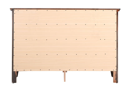 Dresser underside view in light wood veneer with exposed screws and dark legs on Tampa Home & Garden Store