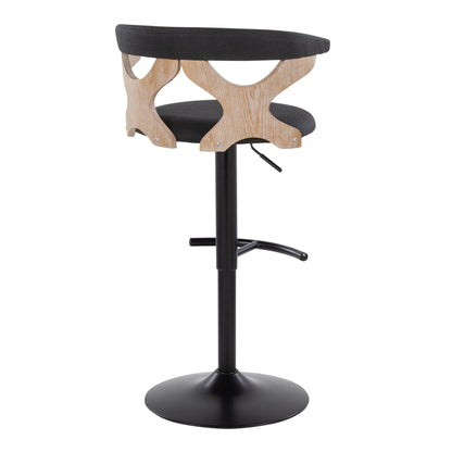 Contemporary adjustable barstool with swivel, black seat and wood curved frame on Tampa Home & Garden Store