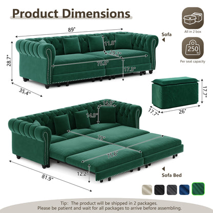 Green Chesterfield Velvet Sofa and the Bed