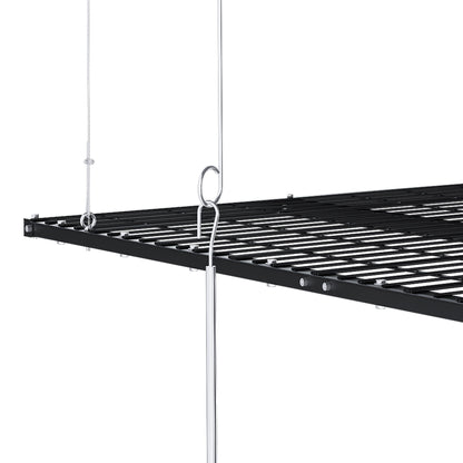 Overhead garage storage rack with crank system in black metal, steel cables on Tampa Home & Garden Store