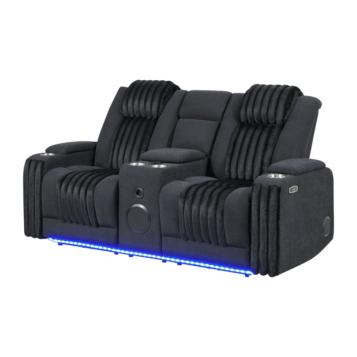 Power reclining loveseat by HouseOfZazla in dark gray upholstery with Bluetooth sound on Tampa Home & Garden Store