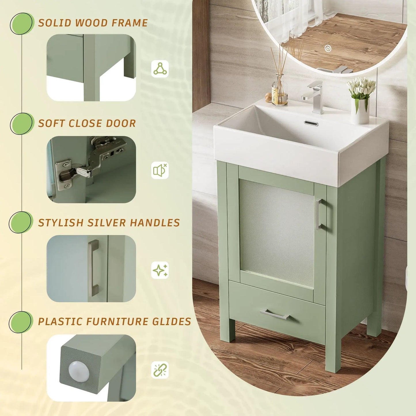 Bathroom Vanity with Ceramic Sink and Storage