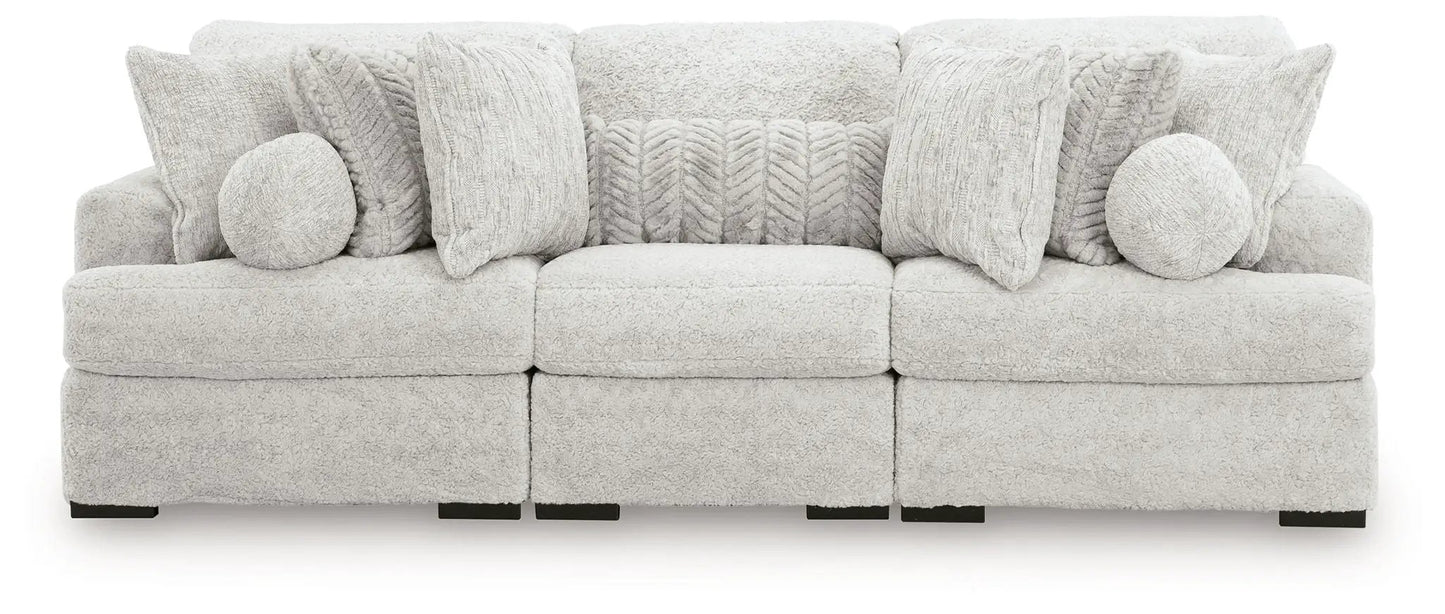 Cuddle Plush Sectional in cream boucle with textured pillows and bolsters, 3-seat unit on Tampa Home & Garden Store