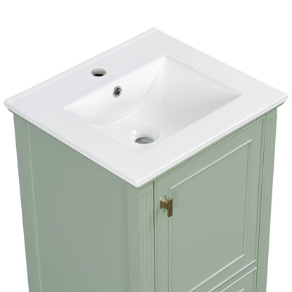 Retro vanity by HouseOfZazla with sink, green cabinet, white top, soft-close doors on Tampa Home & Garden Store