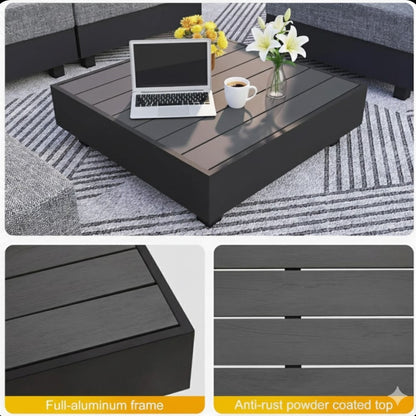 Gray aluminum 5-piece patio set with modular armless chairs and slatted coffee table on Tampa Home & Garden Store