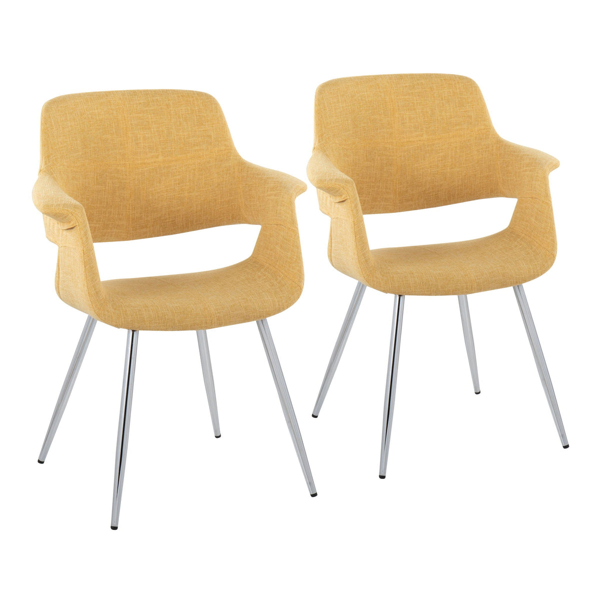 Retro Chic Art Deco Chair Set with Chrome Frame, two yellow upholstered chairs for kids on Tampa Home & Garden Store