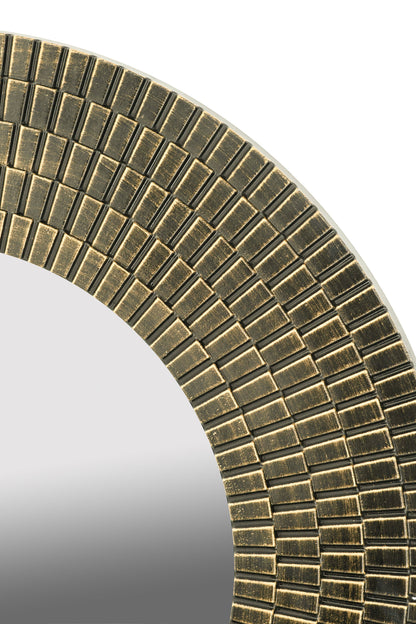 Round gold and black wooden accent mirror with woven texture by HouseOfZazla on Tampa Home & Garden Store