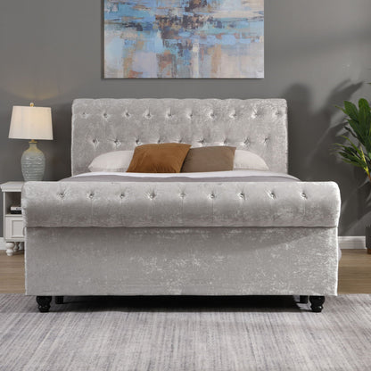 Hartfried queen size beige velvet upholstered storage bed with tufted headboard on Tampa Home & Garden Store