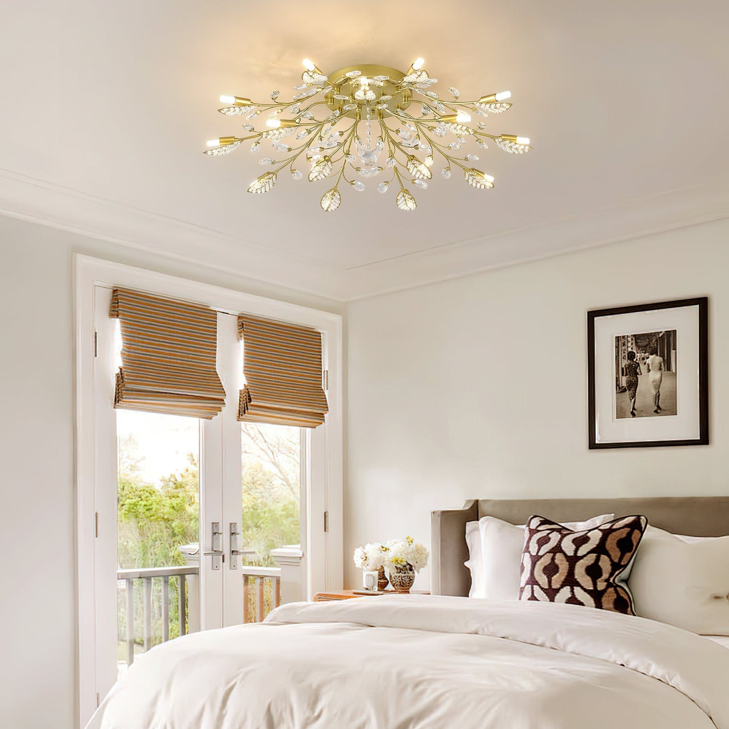 15-Light Crystal Chandelier Ceiling Lamp in gold-brass with crystal droplets HouseOfZazla on Tampa Home & Garden Store