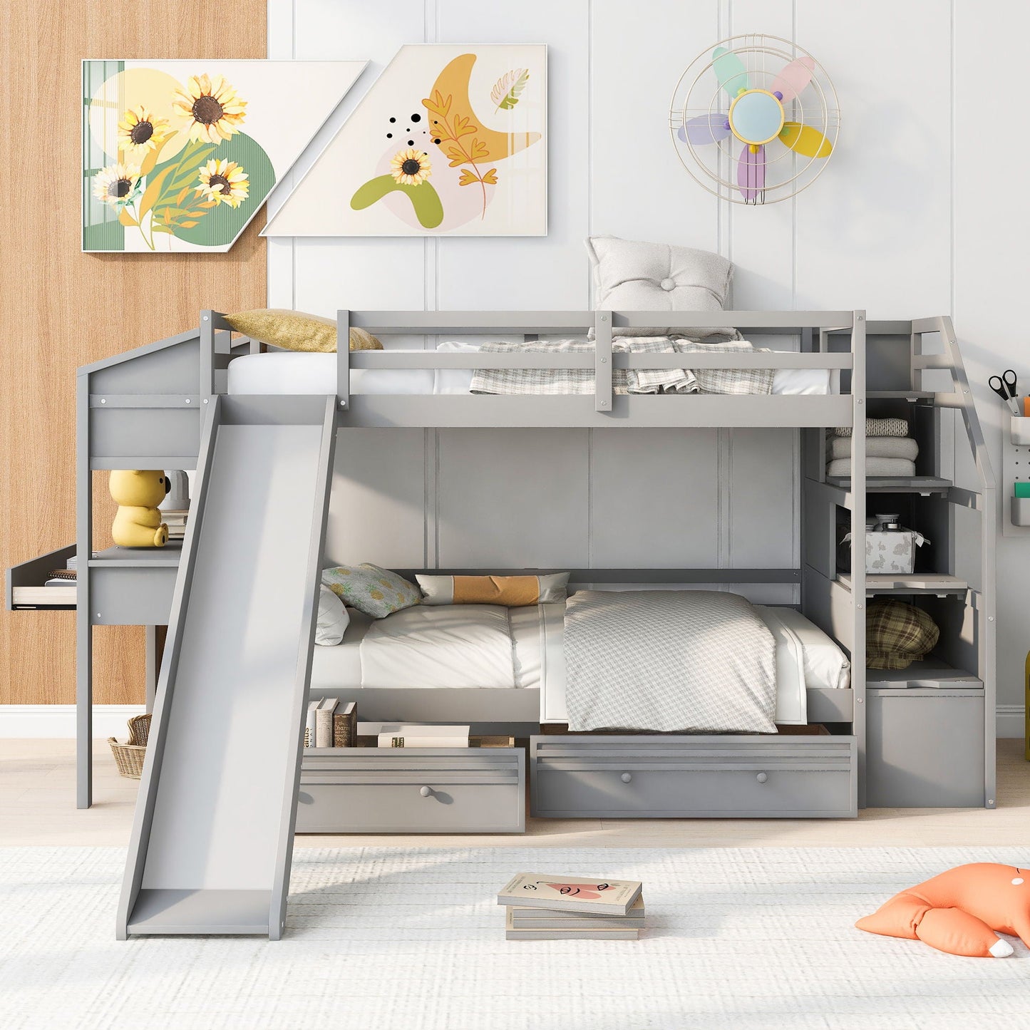 Bunk bed by HouseOfZazla with storage staircase, slide, desk, drawers and shelves on Tampa Home & Garden Store