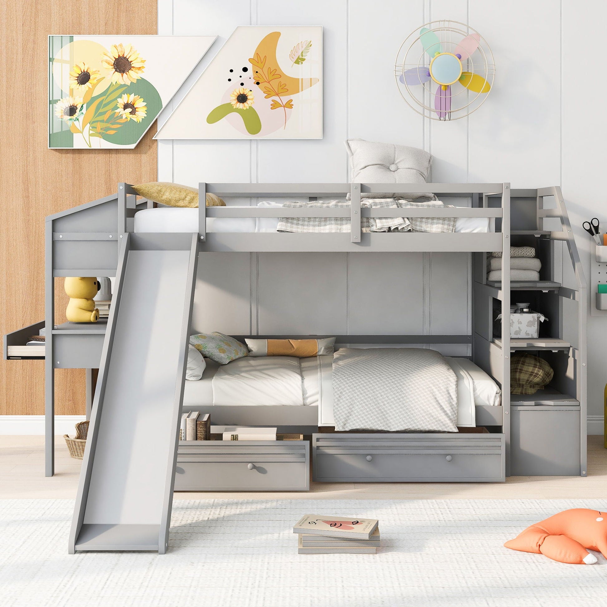 Bunk bed by HouseOfZazla with storage staircase, slide, desk, drawers and shelves on Tampa Home & Garden Store