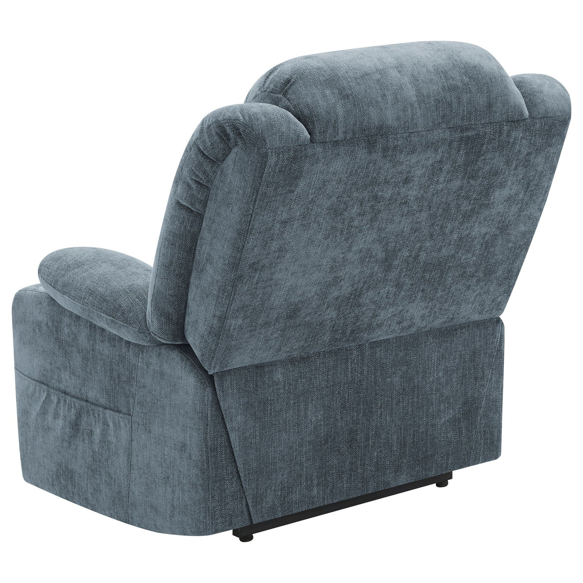 Beca upholstered power lift recliner by HouseOfZazla in blue denim fabric with cushioned arms on Tampa Home & Garden Store