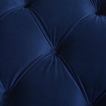 Tufted Flared Arm Entryway Bench navy velvet with button tufting on Tampa Home & Garden Store