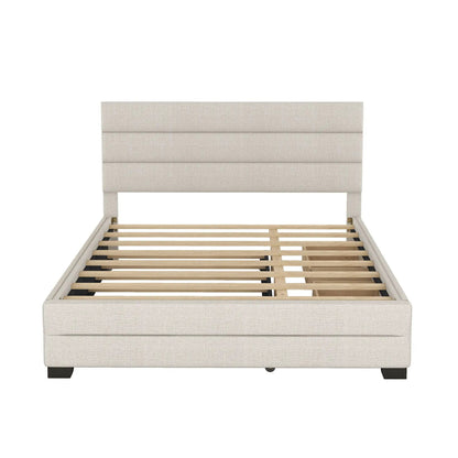 Queen platform bed beige upholstered headboard with slatted base Unique Piece Furniture on Tampa Home & Garden Store