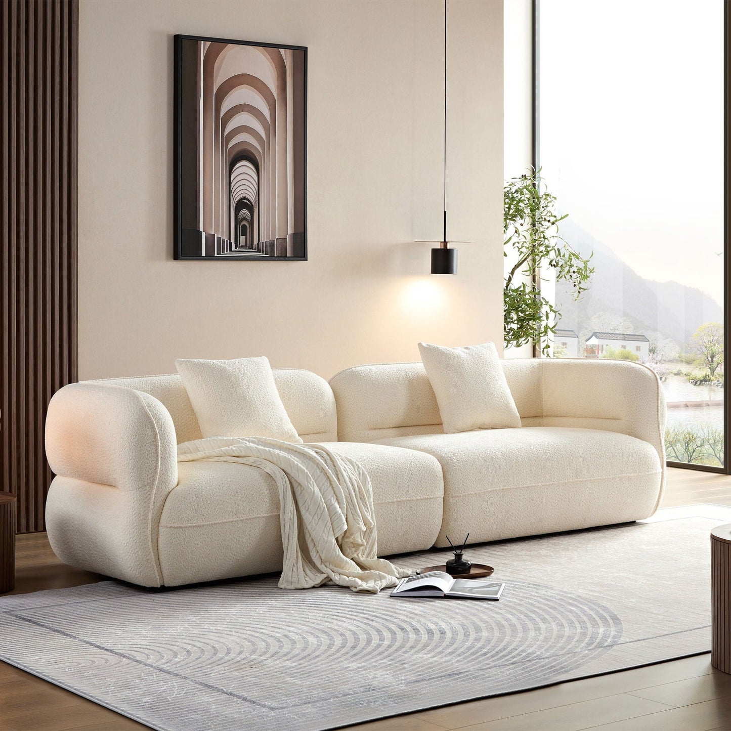 Sectional sofa cream fabric with solid wood frame and high density sponge fill HouseOfZazla on Tampa Home & Garden Store