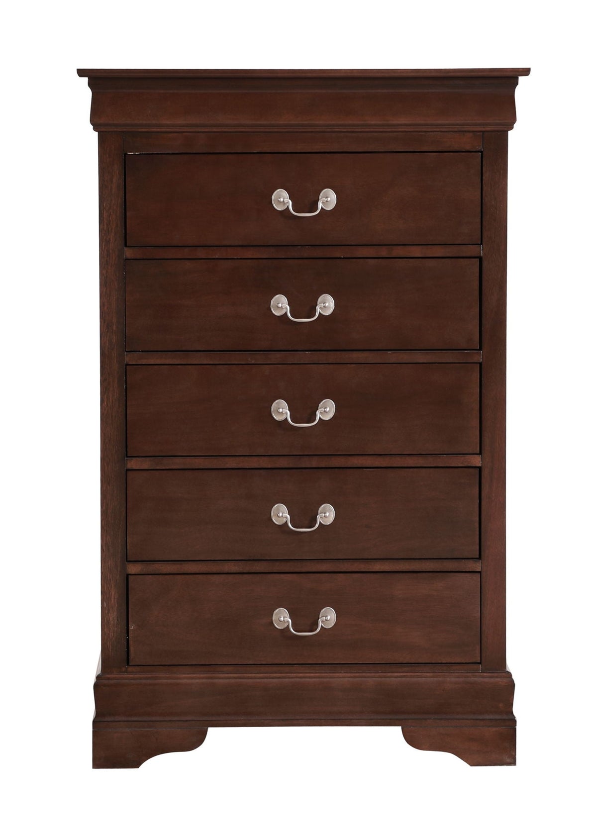 Louis Phillipe accent chest dark espresso with silver cup pulls, classic multi-drawer design on Tampa Home & Garden Store