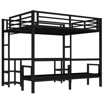 Queen over Twin XL metal bunk bed frame in black with integrated desk and shelves on Tampa Home & Garden Store