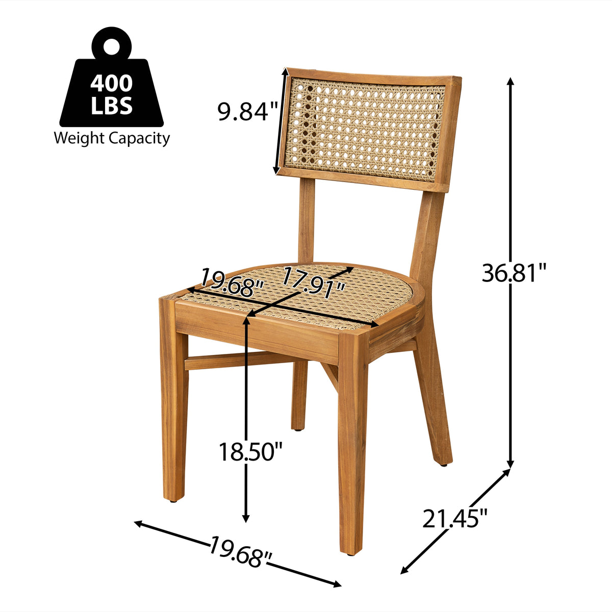 Netro acacia wood outdoor dining chair with light brown wicker back and seat HouseOfZazla on Tampa Home & Garden Store