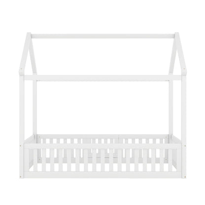 Wood House Bed With Fence And Door white wooden platform bed frame by HouseOfZazla on Tampa Home & Garden Store