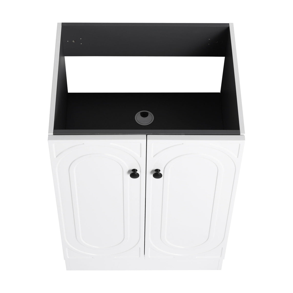 Freestanding bathroom vanity with soft close, white cabinet, black countertop, HouseOfZazla on Tampa Home & Garden Store