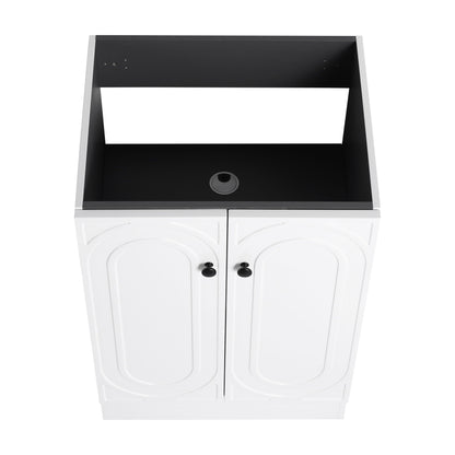 Freestanding bathroom vanity with soft close, white cabinet, black countertop, HouseOfZazla on Tampa Home & Garden Store