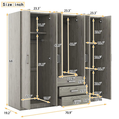 6 Doors Wardrobe Storage for Bedroom with Drawers