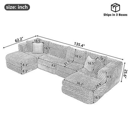 Modular Sectional Sofa with 2 Movable Ottomans
